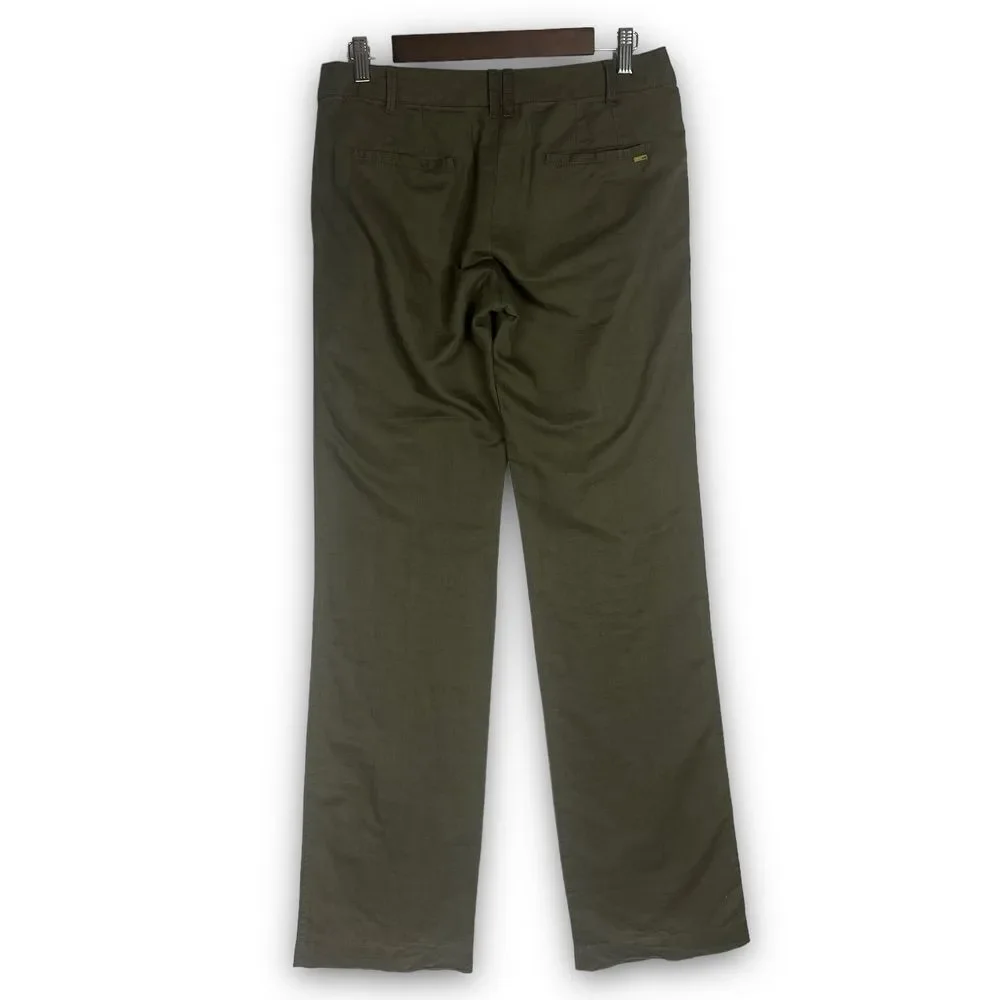 Mango MNG Casual Sportswear Cotton Linen Collection Olive Green‎ Pant Size 6
